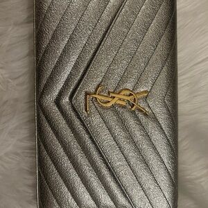 Yves Saint Laurent Metallic Silver Chevron Wallet